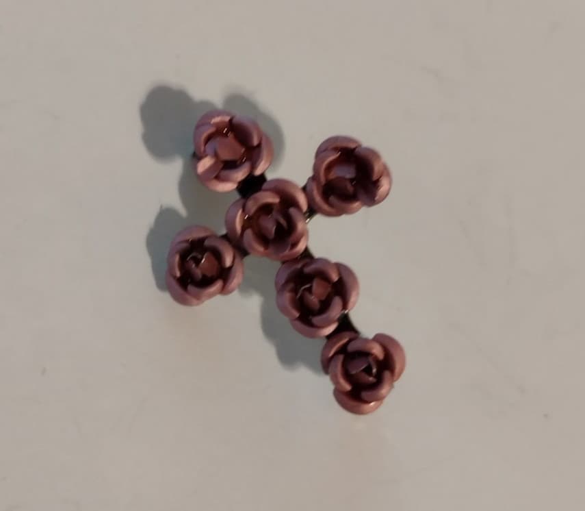 Pink Rose Flower Religious Cross Lapel Pin 3