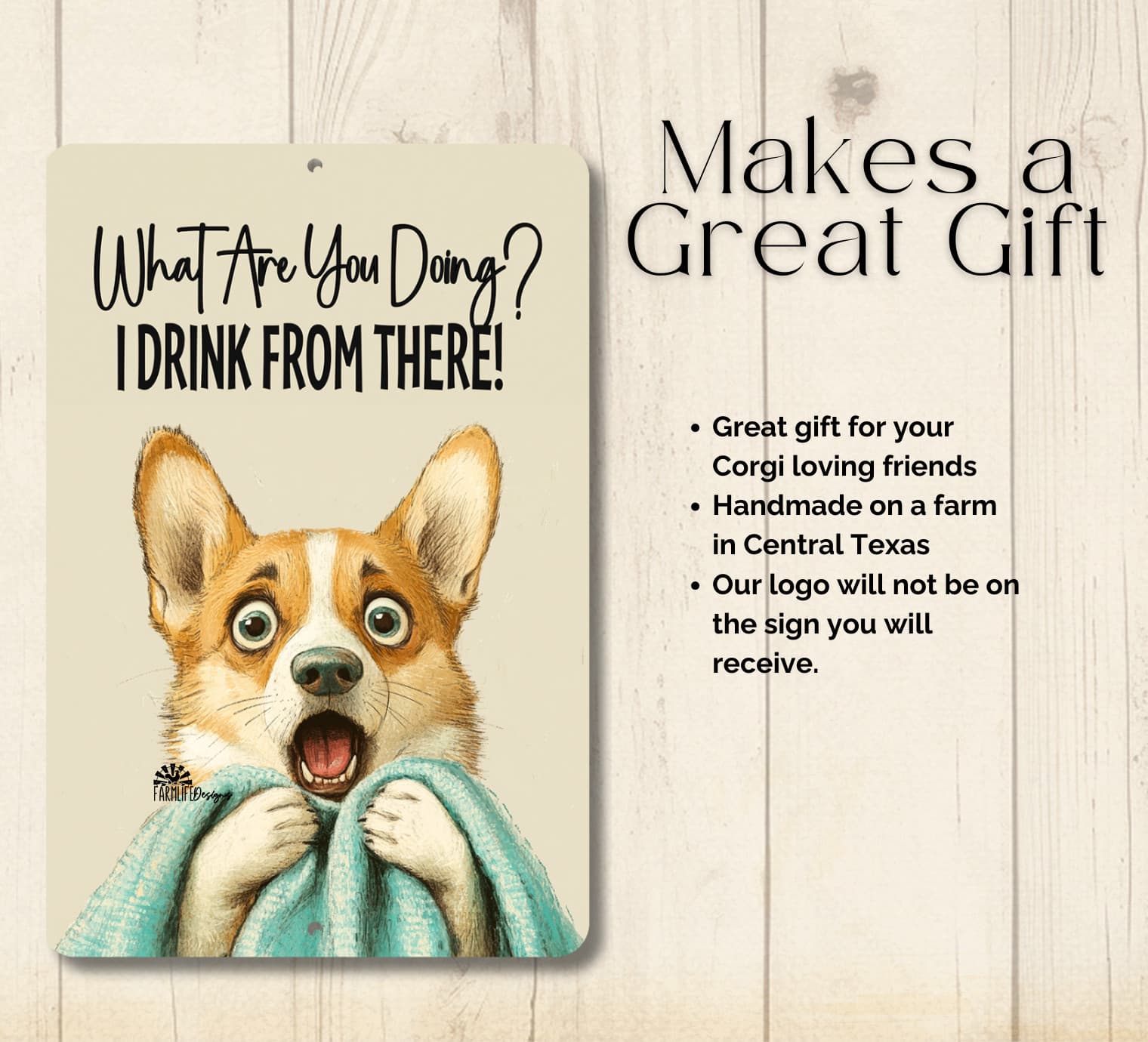 Corgi Bathroom Sign toilet drink from there bath dog funny metal tin wall art 5