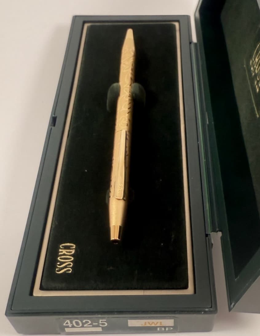 JWL #402-5 CROSS 22K ELECTROPLATED GOLD JEWELERS "SPRING" BALLPOINT PEN USA MADE 3