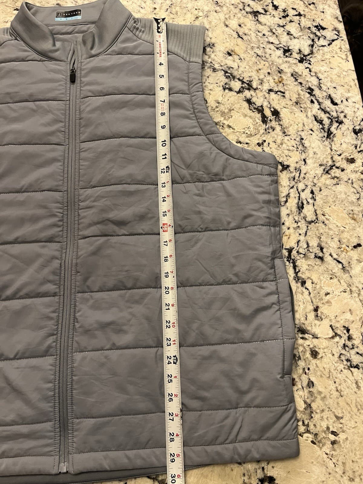 PGA Mens Tour Gray Full Zip Quilted Golf Vest Sweater 100% Polyester 2XL Jacket 5