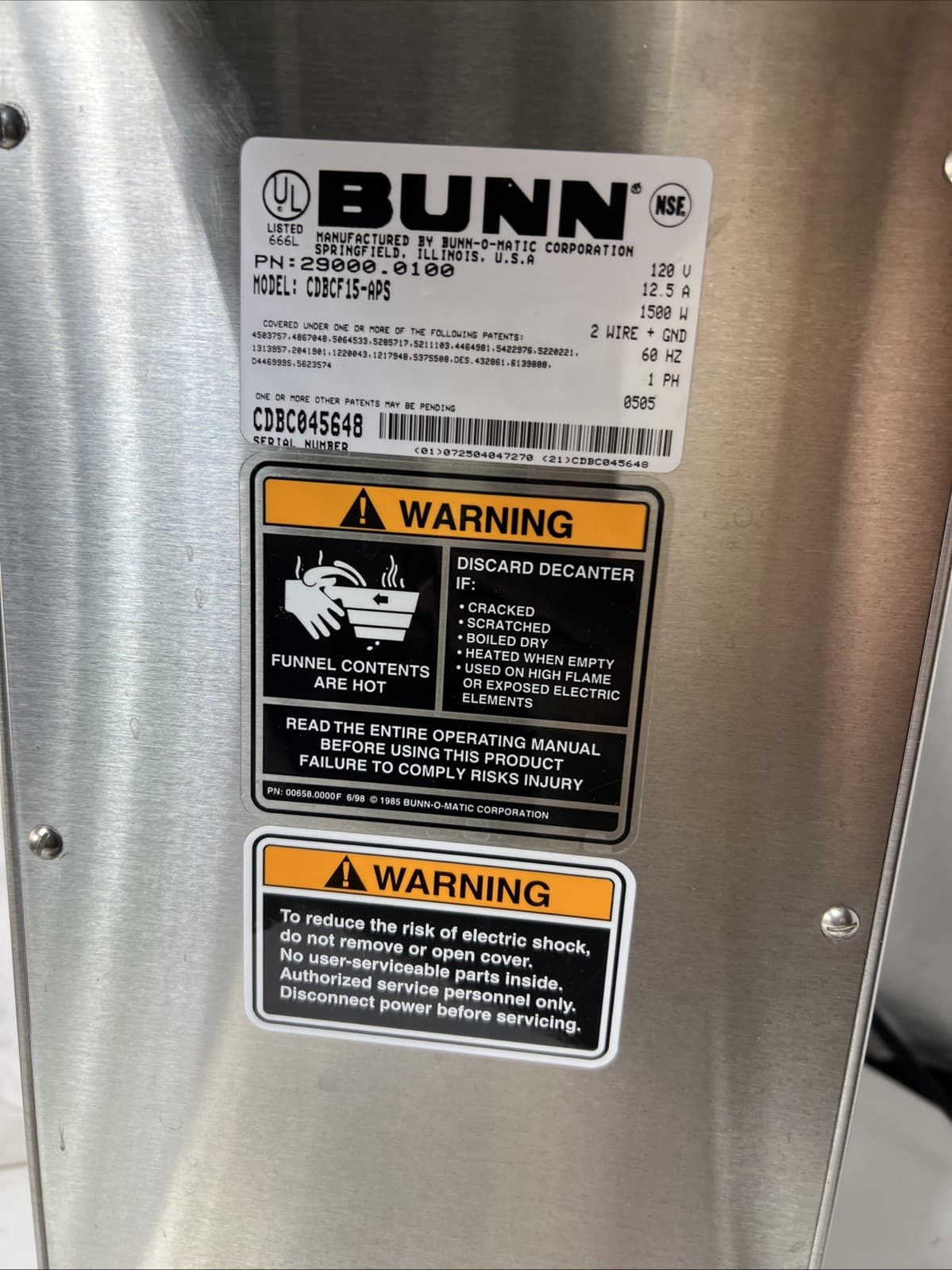 Bunn CDBCF15-APS Automatic Coffee Maker No Basket Or Pot. 4