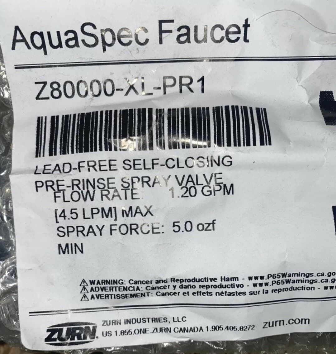 Zurn AquaSpec Faucet Self Close Pre Rinse Spray Valve Jet Spray Z80000-XL-PR1 3