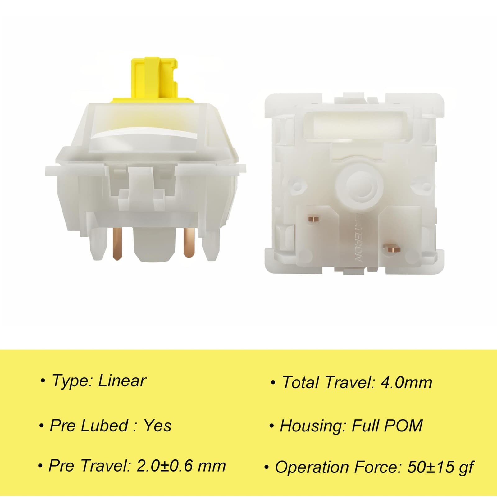 GATERON Milky Yellow Pro V3 Keyboard Switches Pre-lubed Linear 5 pin for All ... 3