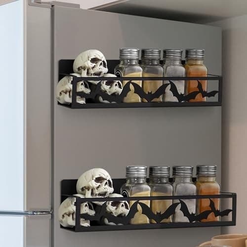 2 Pack Magnetic Spice Rack for Refrigerator Metal Magnet Basket Shelf Black Bat 2