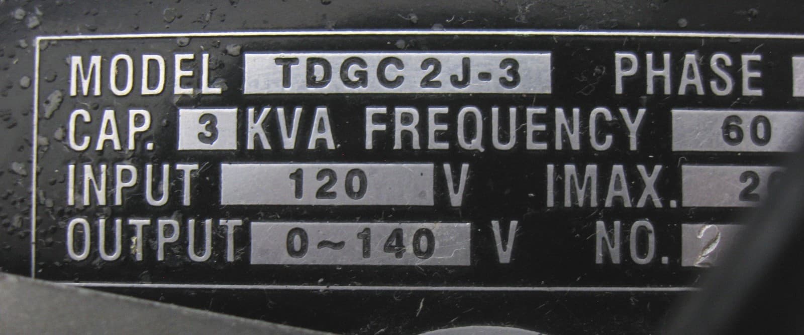 C199532 TDGC2J-3 Metered Variable Transformer Autotransformer 0-140VAC 20A 3KVA 6