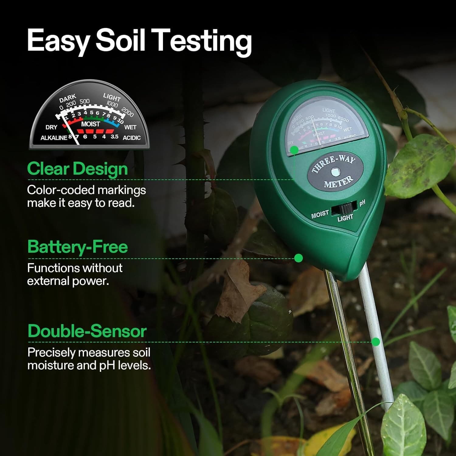 VIVOSUN Digital pH Meter, 3-in-1 TDS/EC/Temperature Meter Soil Moisture Combo 6