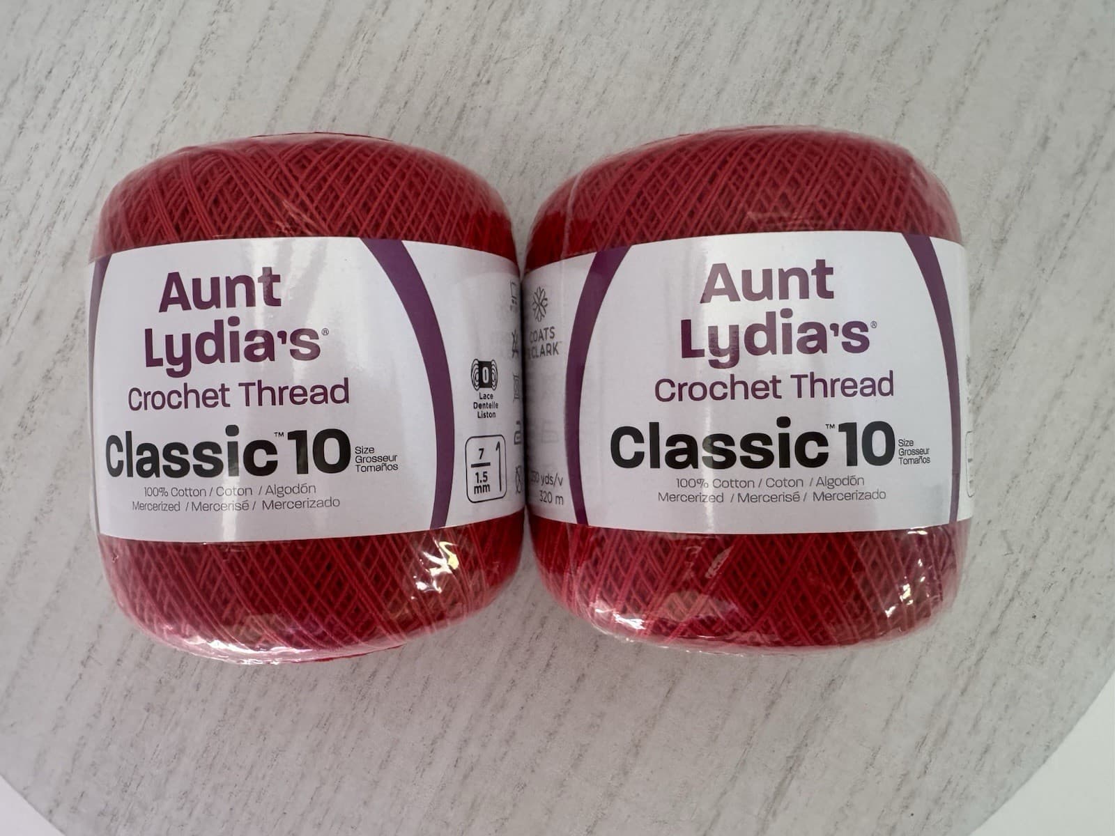 Aunt Lydia's Classic Cotton Crochet Thread Size 10~Lot Of 2~Atom Red~154~2160 6