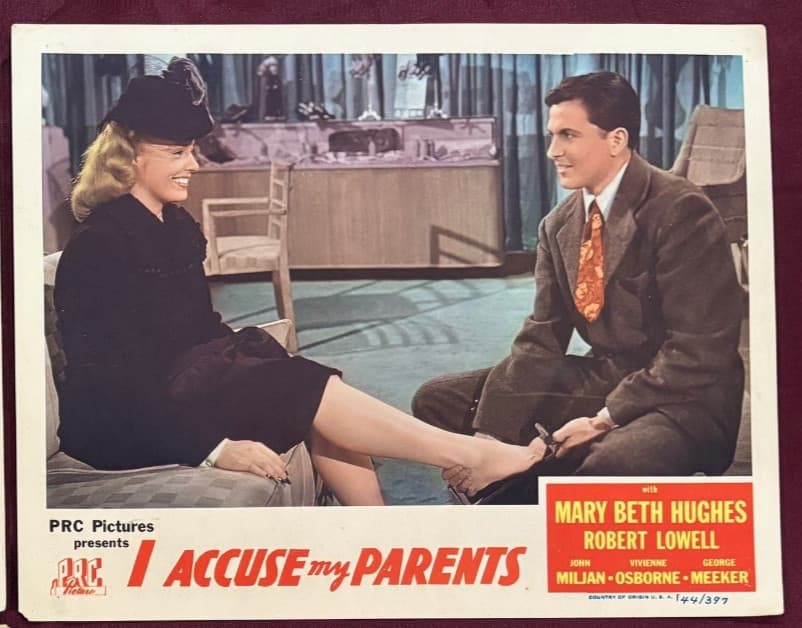I ACCUSE MY PARENTS LOBBY CARDS (2) 1944 MARY BETH HUGHES ROBERT LOWELL 3