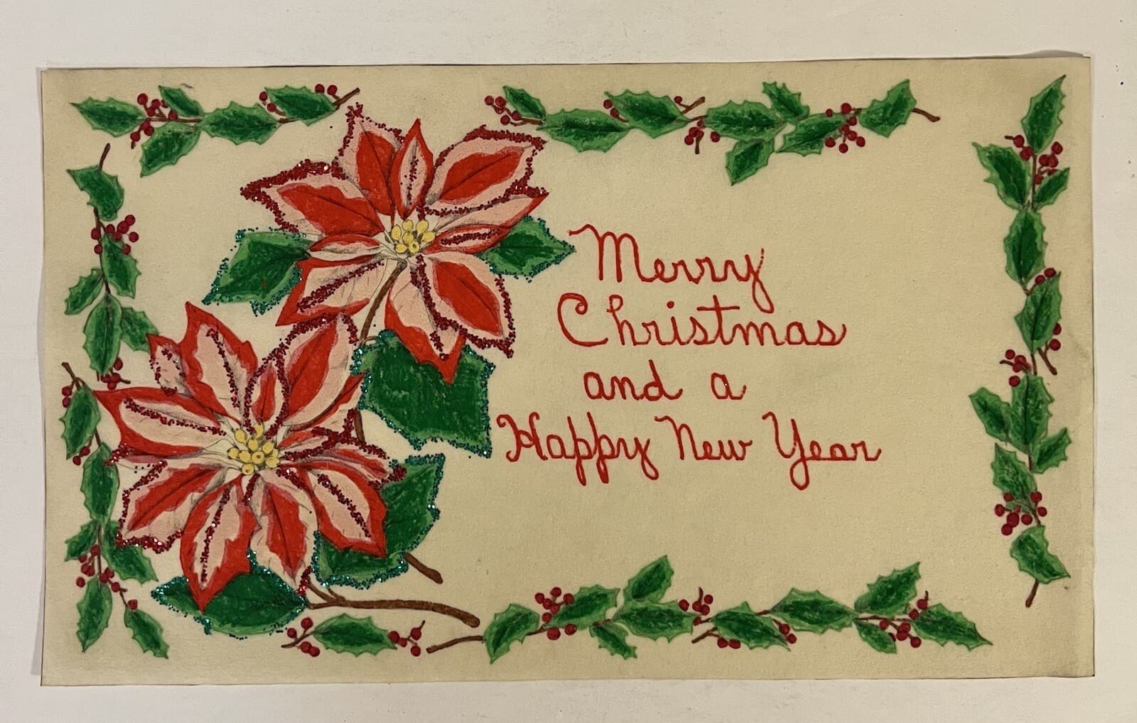 VTG Christmas Placemats (2) Hand Painted Felt Poinsettia 17x10 6