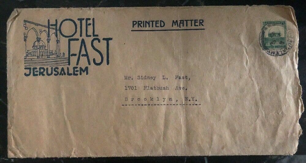 1933 Jerusalem Palestine Hotel Fast cover To Brooklyn NY USA Printed Matter