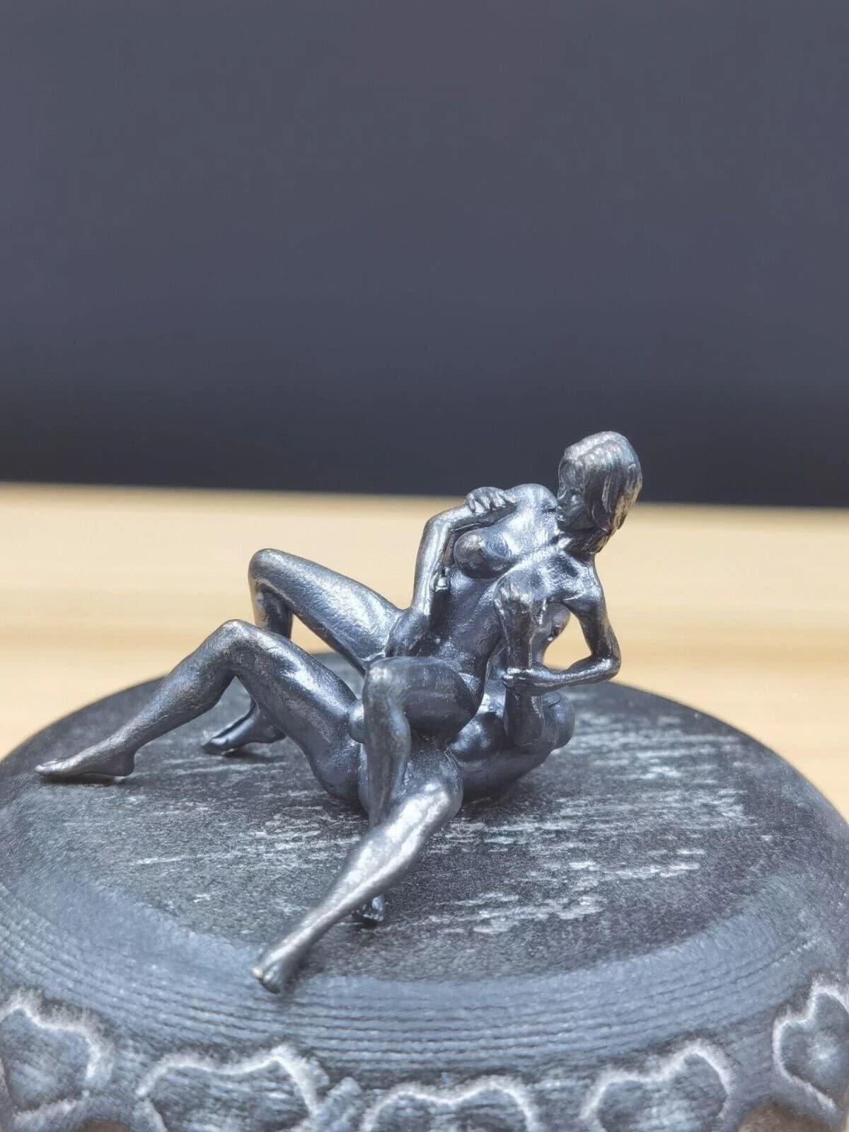 7PCS Black Solid Bronze Mini Statue Penis Love Man Woman Amulet Art Collection 4