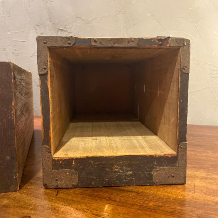 Japanese Antique wooden coin box Rusty iron fittings Depth 35.5 cm/14.0inches 5