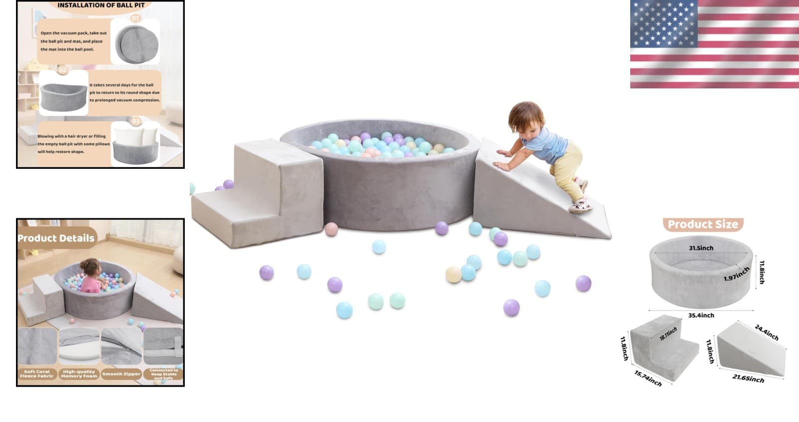 Toddler Indoor Playground with Climbing Blocks and Ball Pool 2