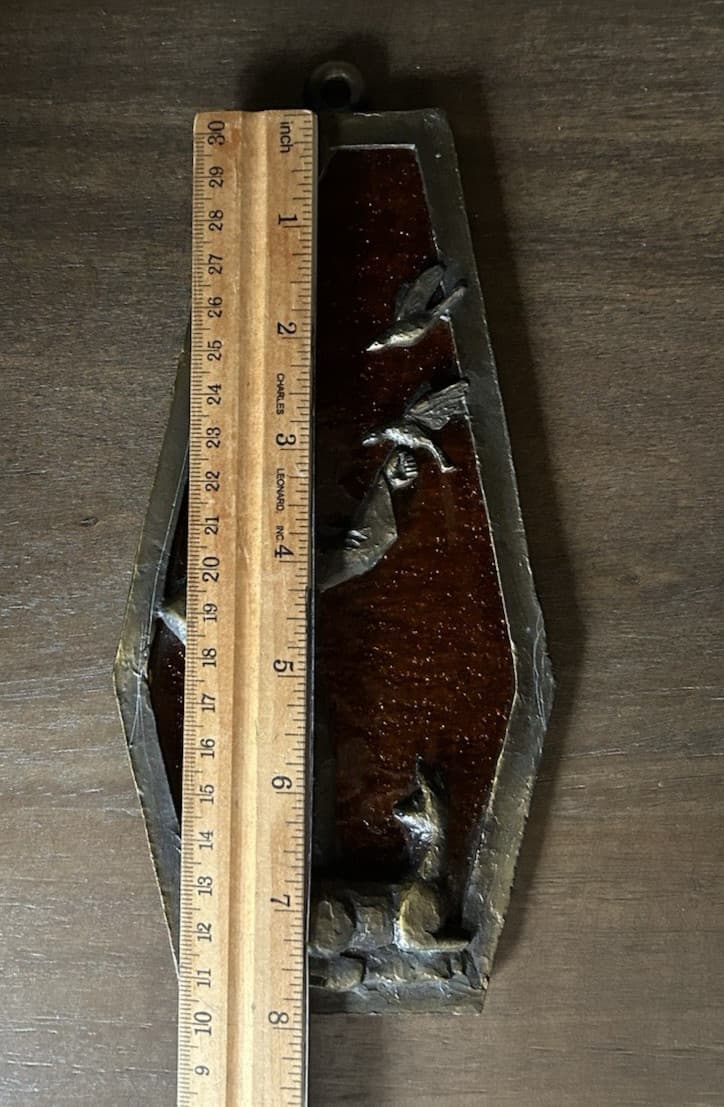 Vtg Wall Window Decor Sun Catcher Religious St Francis Birds Deer Brass Glass 2