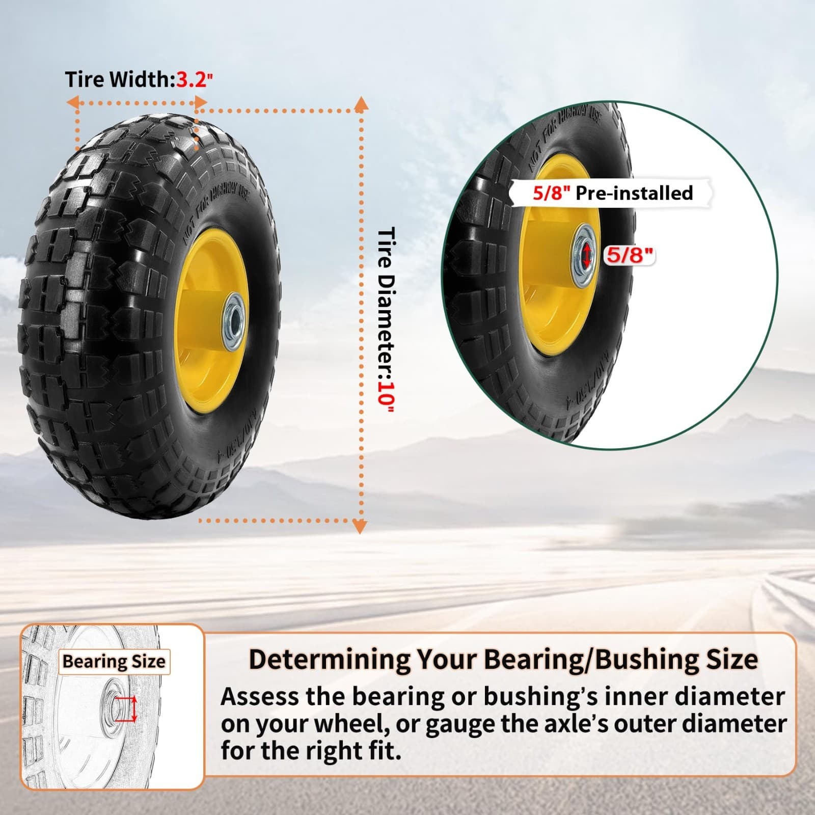 4PCS Upgrade 4.10/3.50-4 Flat Free Solid Rubber Tire and Wheel, 10" Solid Tires 2