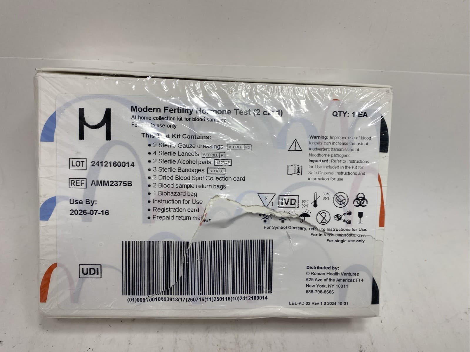 Modern Fertility Hormone Test  at-Home Kit for Women Exp 7/26 2