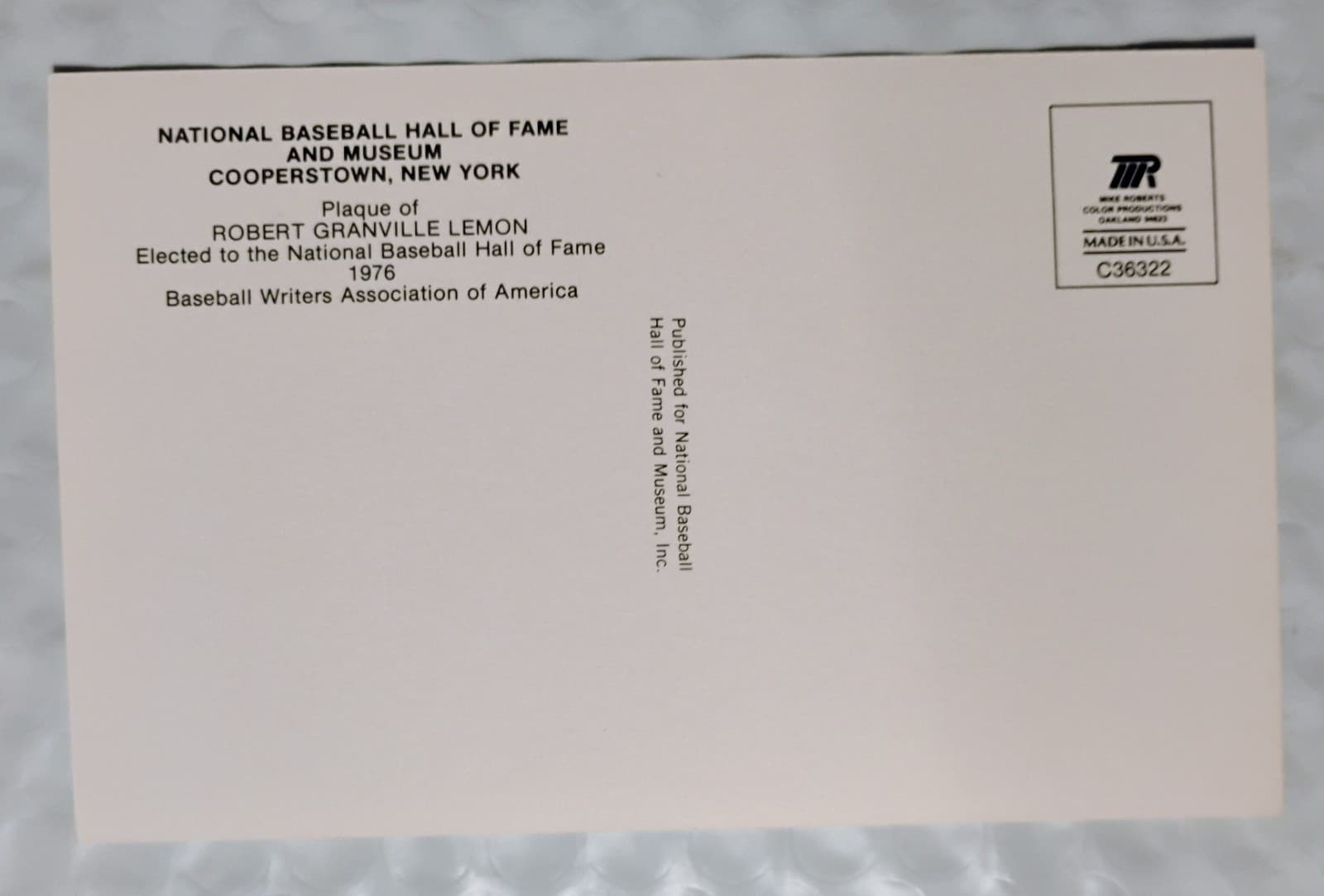 BOB LEMON Signed Hall of Fame Induction Postcard-CLEVELAND INDIANS-PSA 2