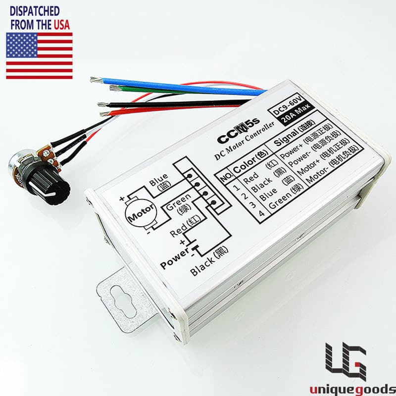 New Max 20A PWM DC Motor Stepless Variable Speed Switch Controller 12V 24V 60V