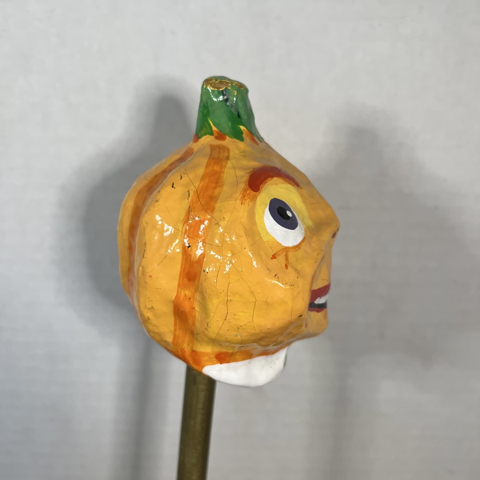 Vintage Paper Mache Pumpkin Head Day Of The Dead Folk Art Halloween Rattle 3