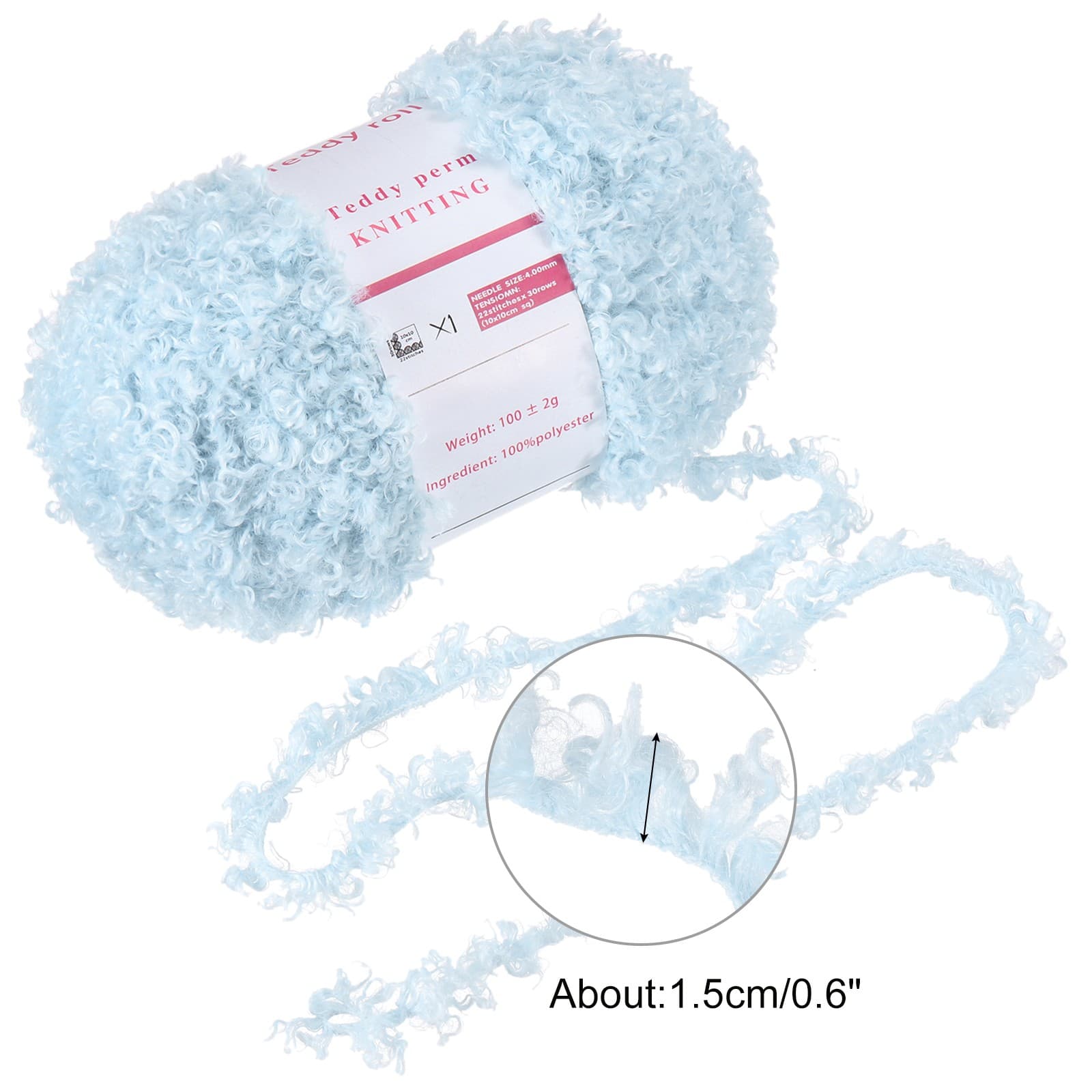 2pcs Fur Yarn Polyester Yarn Fluffy Chunky Yarn Sky Blue for Crocheting,50m 2