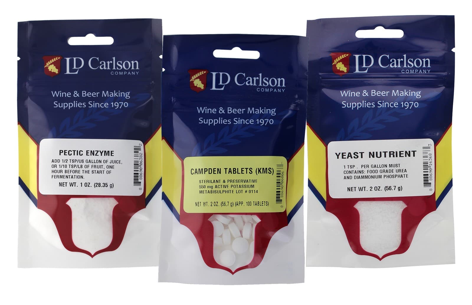 Campden Tablets (Potassium 100), Yeast Nutrient (2 oz), & Pectic Enzyme Powder