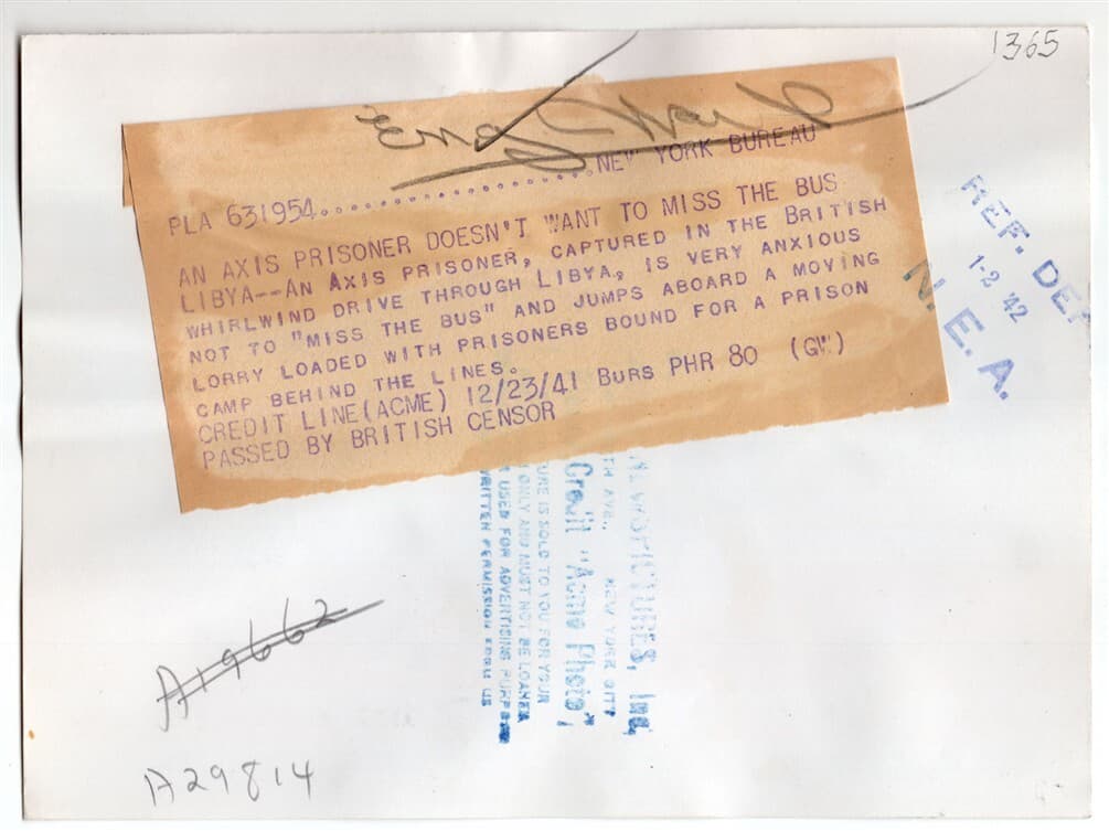 1941 Axis POWs Captured Libya North Africa 6.5x9 Original News Photo 2