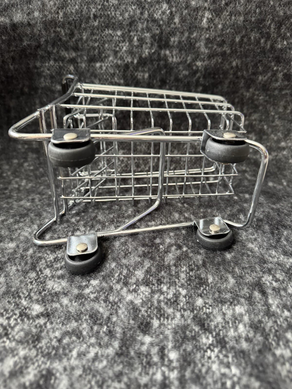 MINI GROCERY FOOD SHOPPING CART TROLLEY DOLL HOUSE DECOR HANDLE WHEELS 8X5X8.5 4