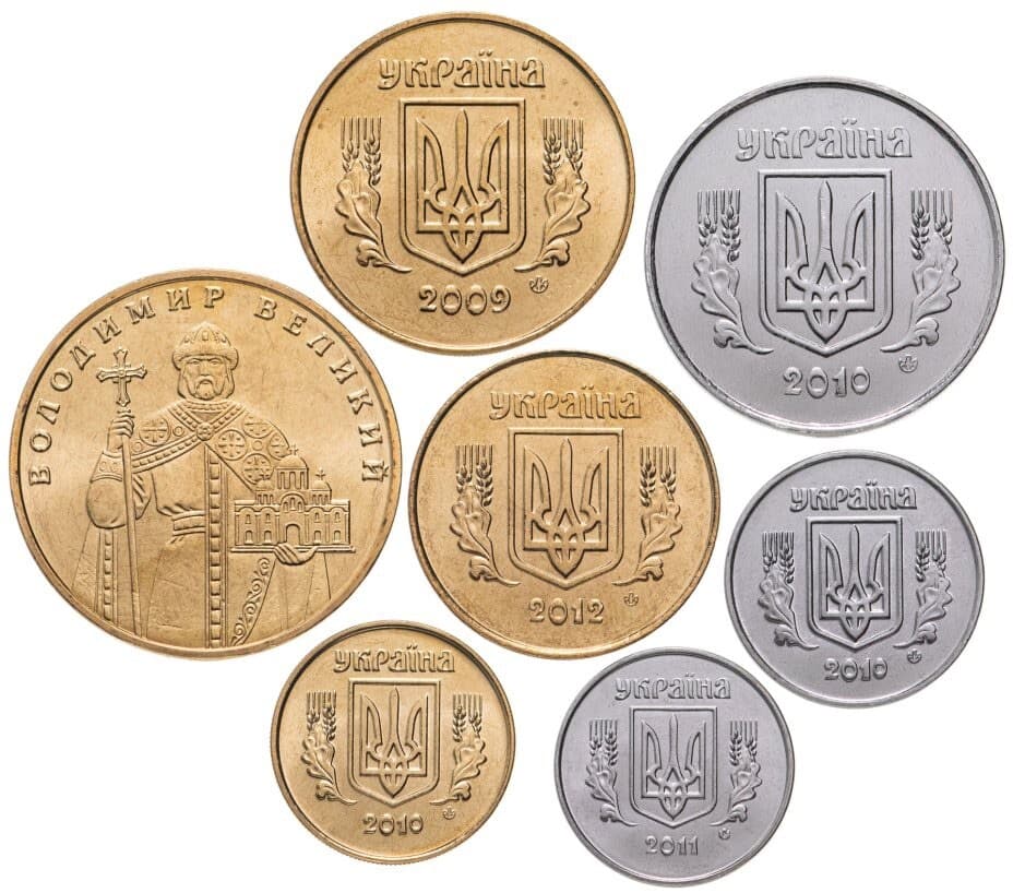 UKRAINE - Complete SET of 7 Coins (kopiyok, hryvnia) 2012 - 2019 from ROLL - UNC 2
