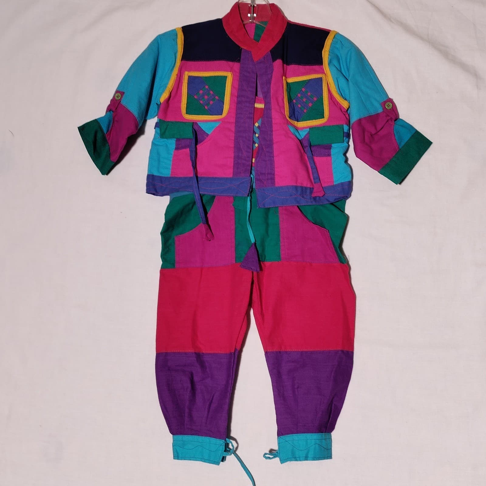 Vintage Kids Patchwork Outfit Set Jacket Overalls Bright Unique See Measurements 2