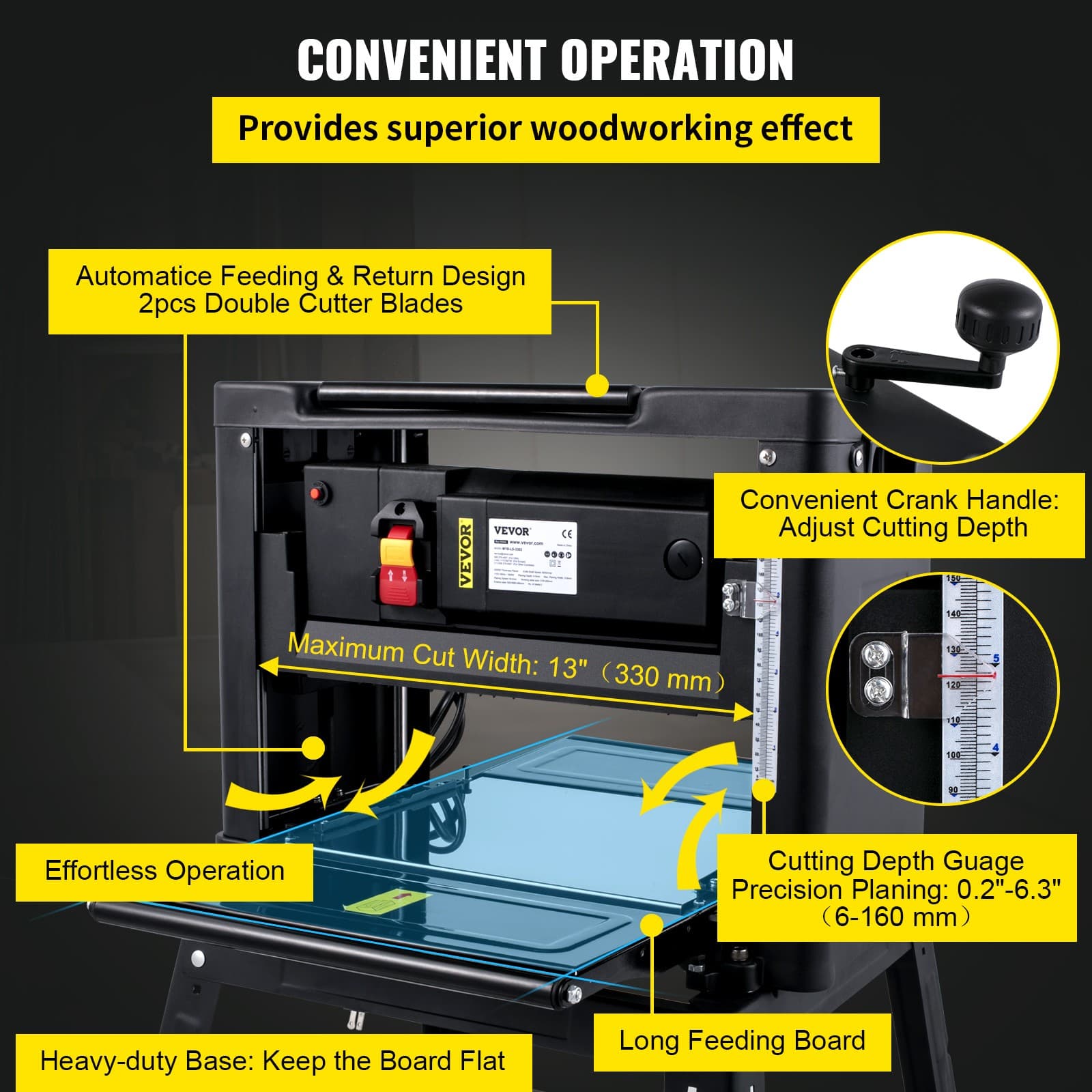 Thickness Planer Wood Planer 13" Woodworking Planer w/ Stand Dust Exhaust 4