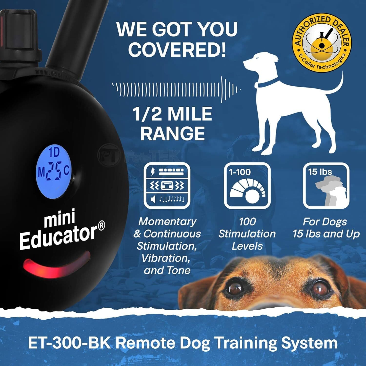 Mini Educator ET-300 Black E-Collar - 1/2 Mile Range, 100 Training Stimulation 2
