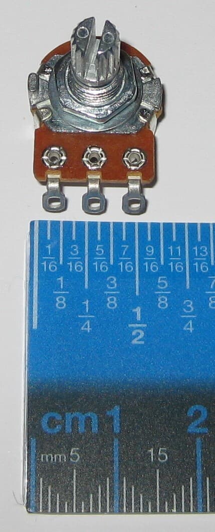 Audio (A) Taper 100k Ohm Potentiometer - 6mm (1/4") Shaft - 1/8 Watt 100000 Ohm 4