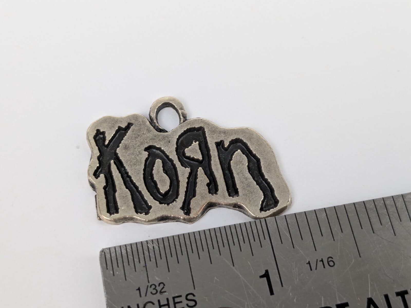 Vtg 1990’s KORN Charm Pendant Pewter Metal Rock Band NuMetal Necklace Bracelet 3