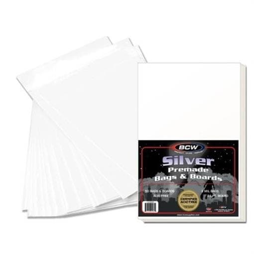 BCW Silver Comic Premade Bags + Back Boards 50 2 Mil Acid Free 24 PT Long Term 5