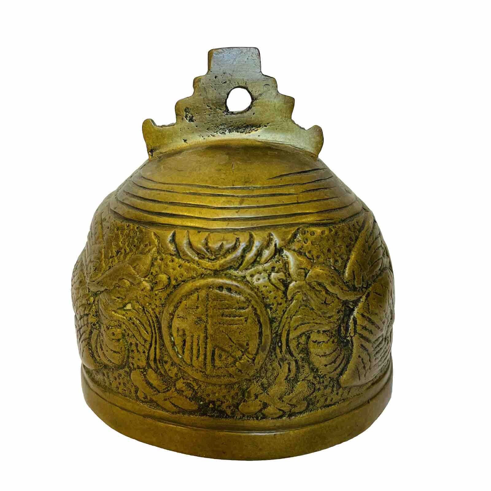 Vintage Qing Chinese Cast Bronze Temple Bell with Phoenix Birds
