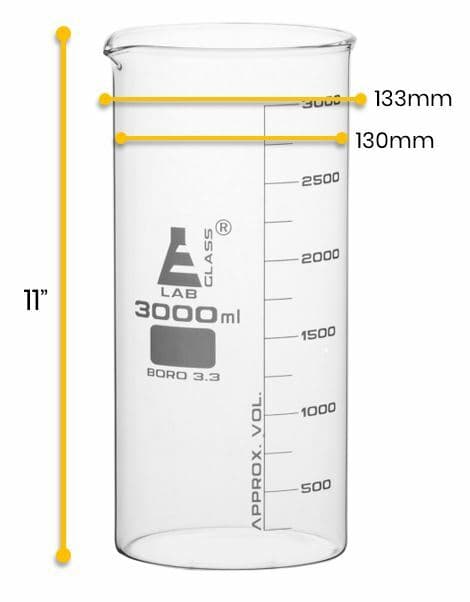 Beaker, 3000ml - Tall Form - Graduated - Borosilicate Glass - Eisco Labs 2