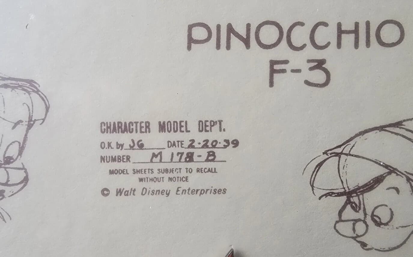 Pinocchio Model Sheet Framed Pin Set With COA 2