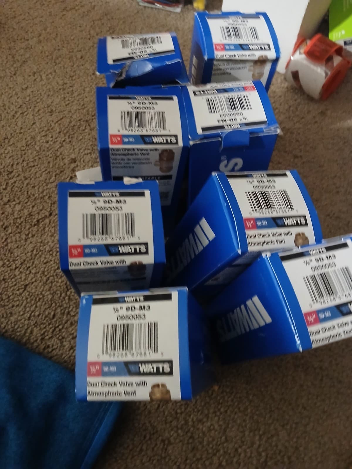 lot of 8 Watts 1/2" 9D-M3 0950053 dual check valve with atmospheric vent