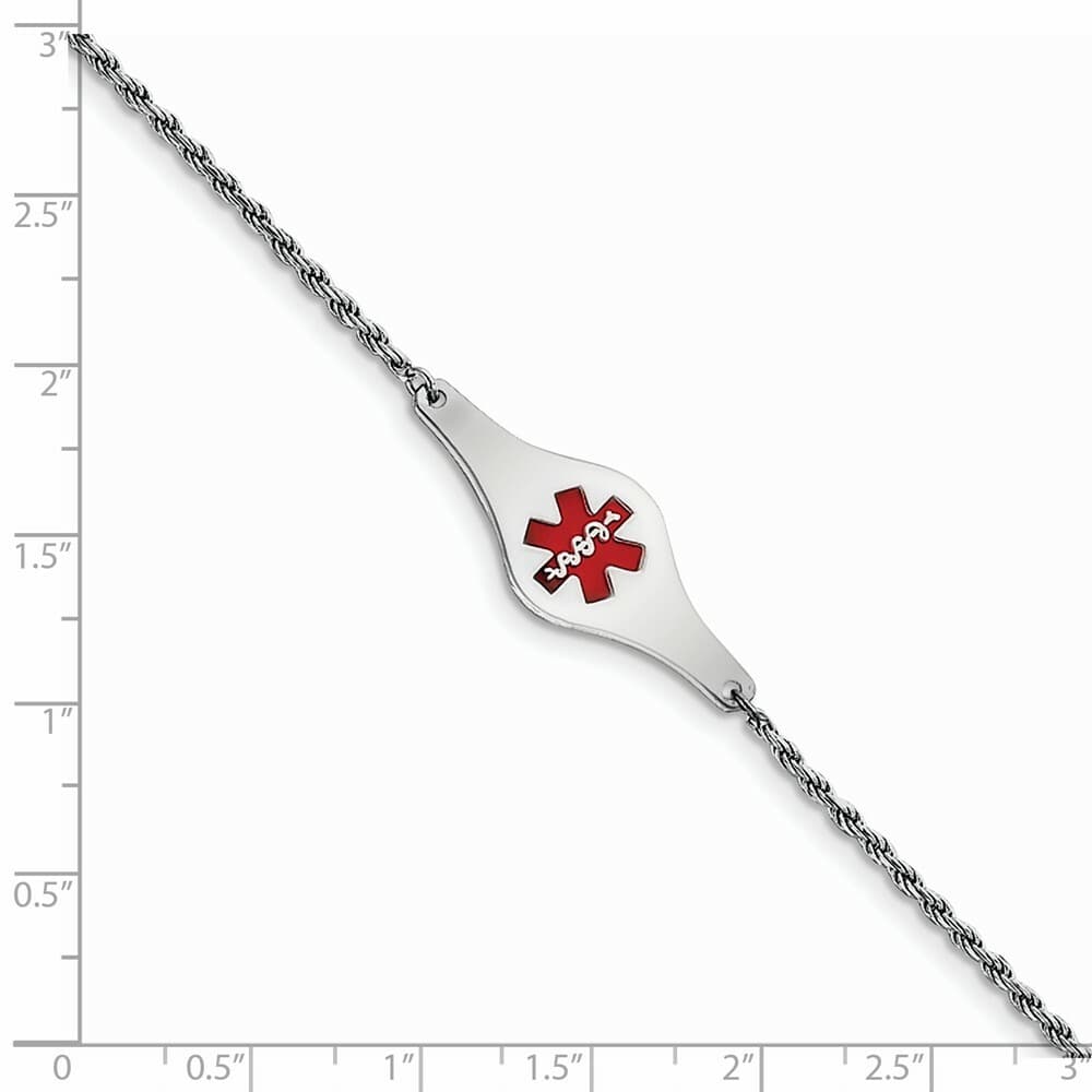 .925 Sterling Silver Rhodium Plated 3mm Childrens Medical ID Rope Bracelet 6" 3