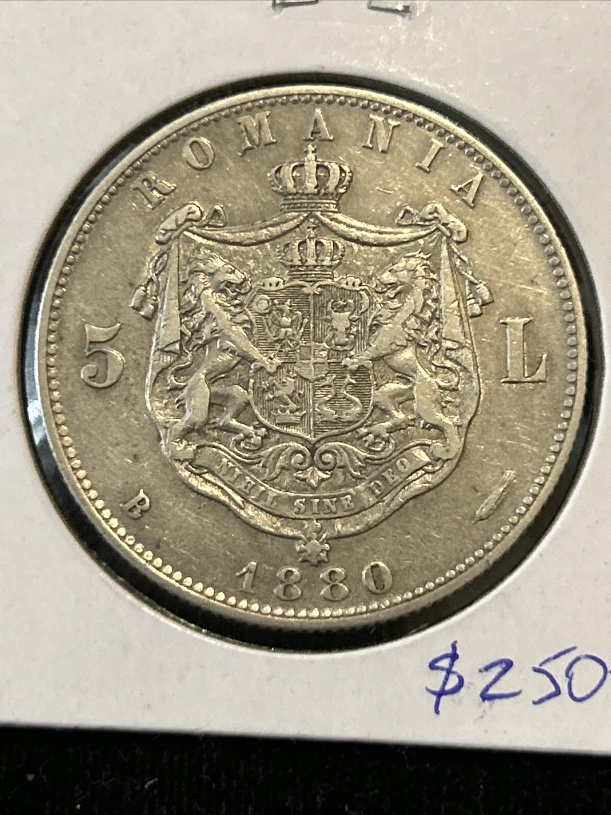 1880-B Romania 5 Lei Name Near Bust 5