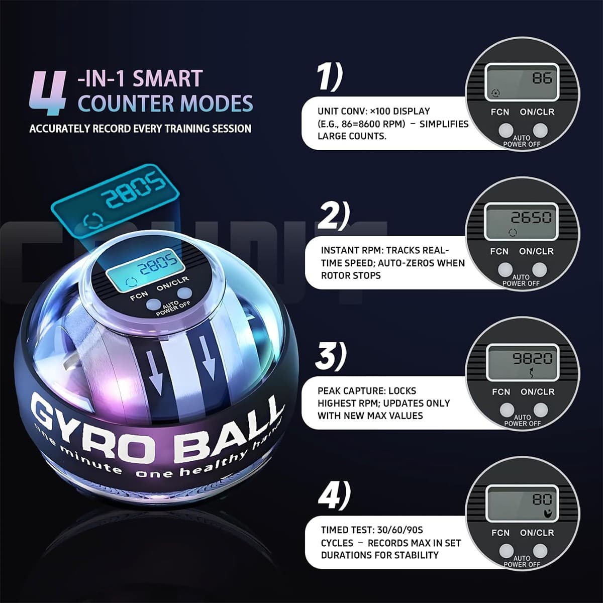 Wrist Power Gyro Ball Hand Forearm Strengthener, Wrist Trainer, Auto-Start Color 6