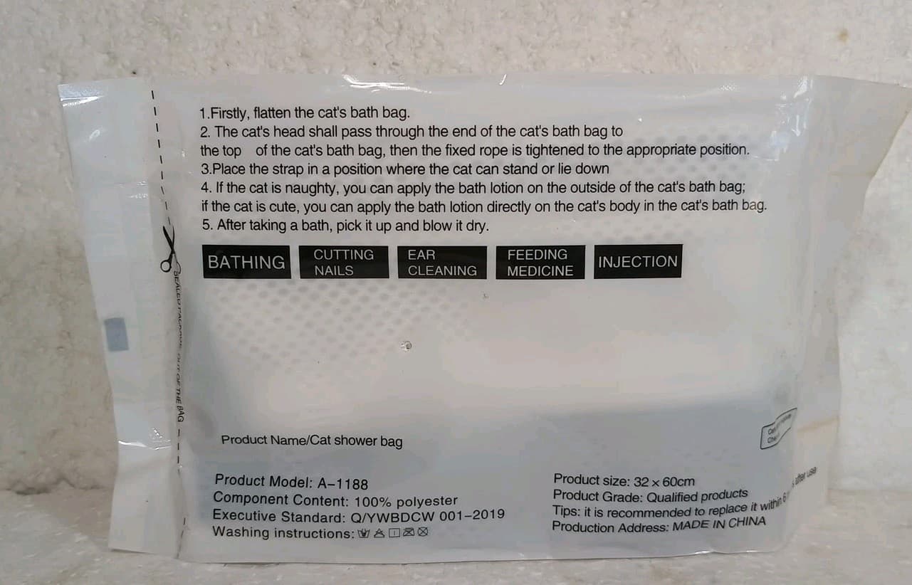 Bobo Touch Cat Shower Bag Bathing Nail Cutting Ear Cleaning Medicine 32x60 Cm 2