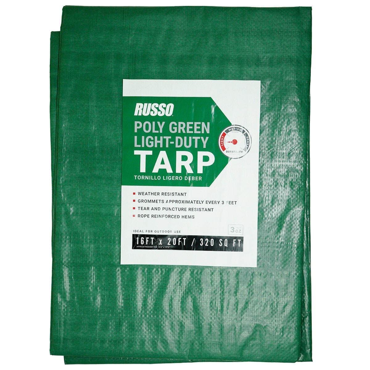16X20 Light Duty Poly Green Tarp 3 oz