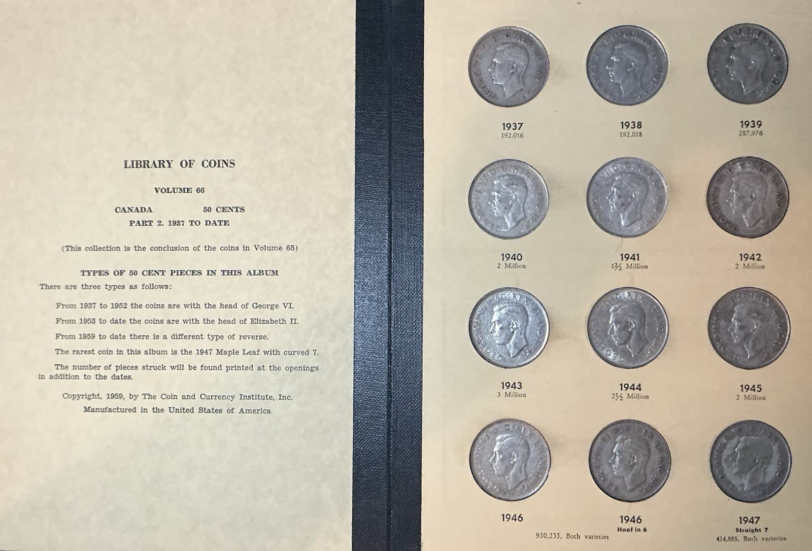 Library of Coins CANADA 50 CENTS Part 2. 1937 TO DATE 3 Coins Missing .80 Silver 2