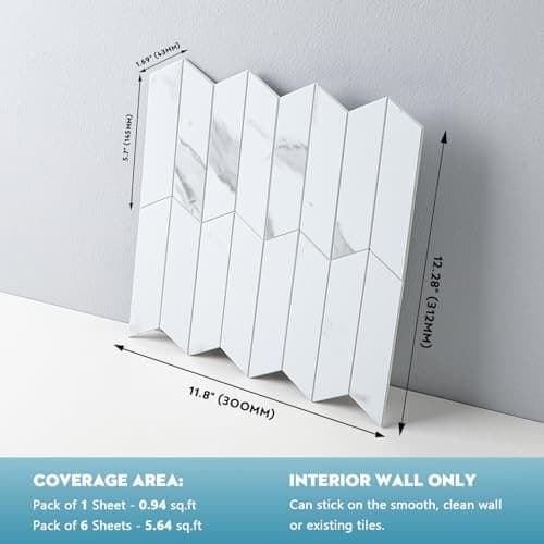 Arrow Tiles Peel and Stick Backsplash for Kitchen, Self 6 Marble White Arrow 2