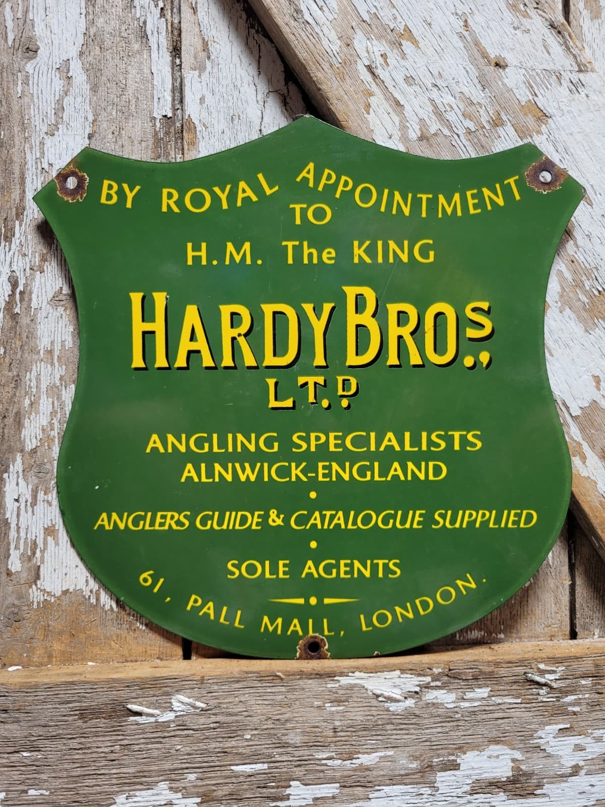 VINTAGE HARDY BROS PORCELAIN SIGN OLD ANGLING FLY FISHING ROD REELS TACKLE UK 6