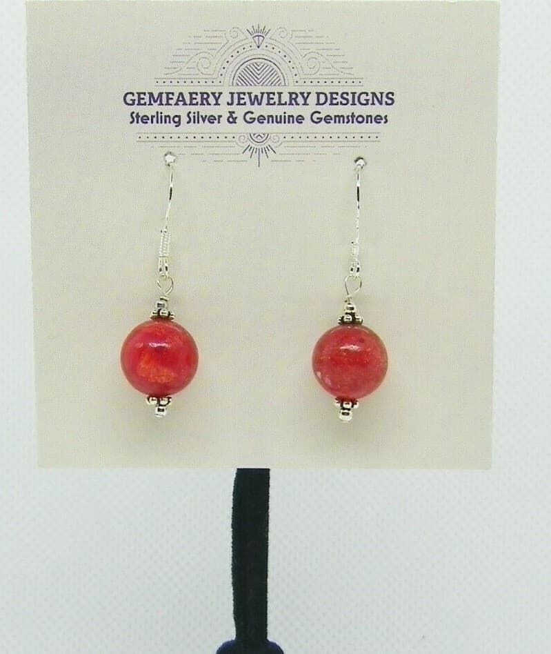 Sterling Silver Sponge CORAL Gemstone Dangle Earrings #2151...Handmade USA 2