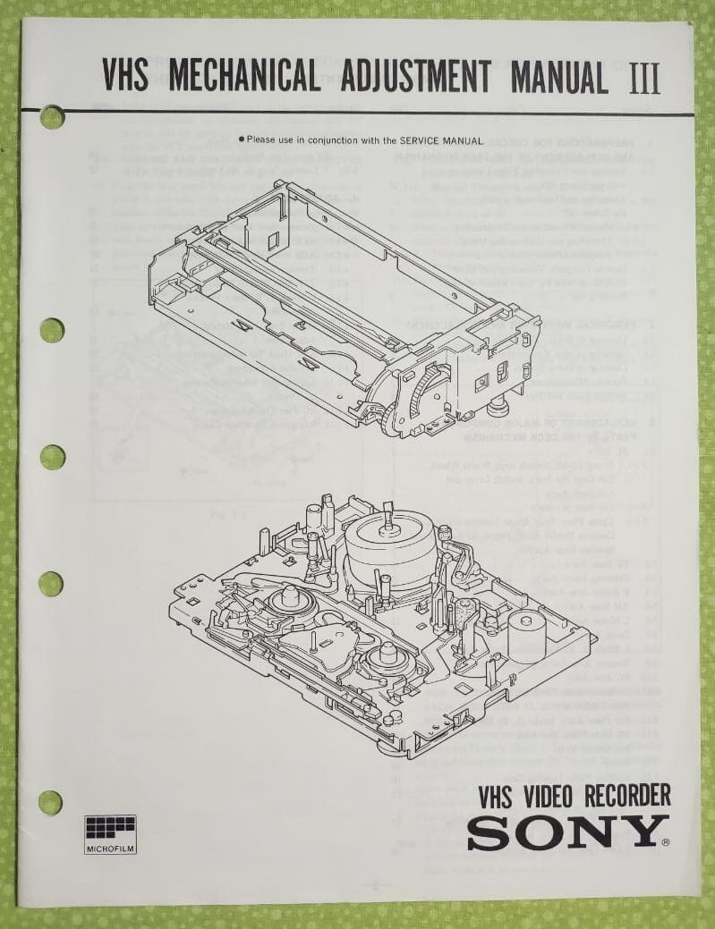 SONY VHS Mechanical Adjustment Manual III  ! HTF NICE !!