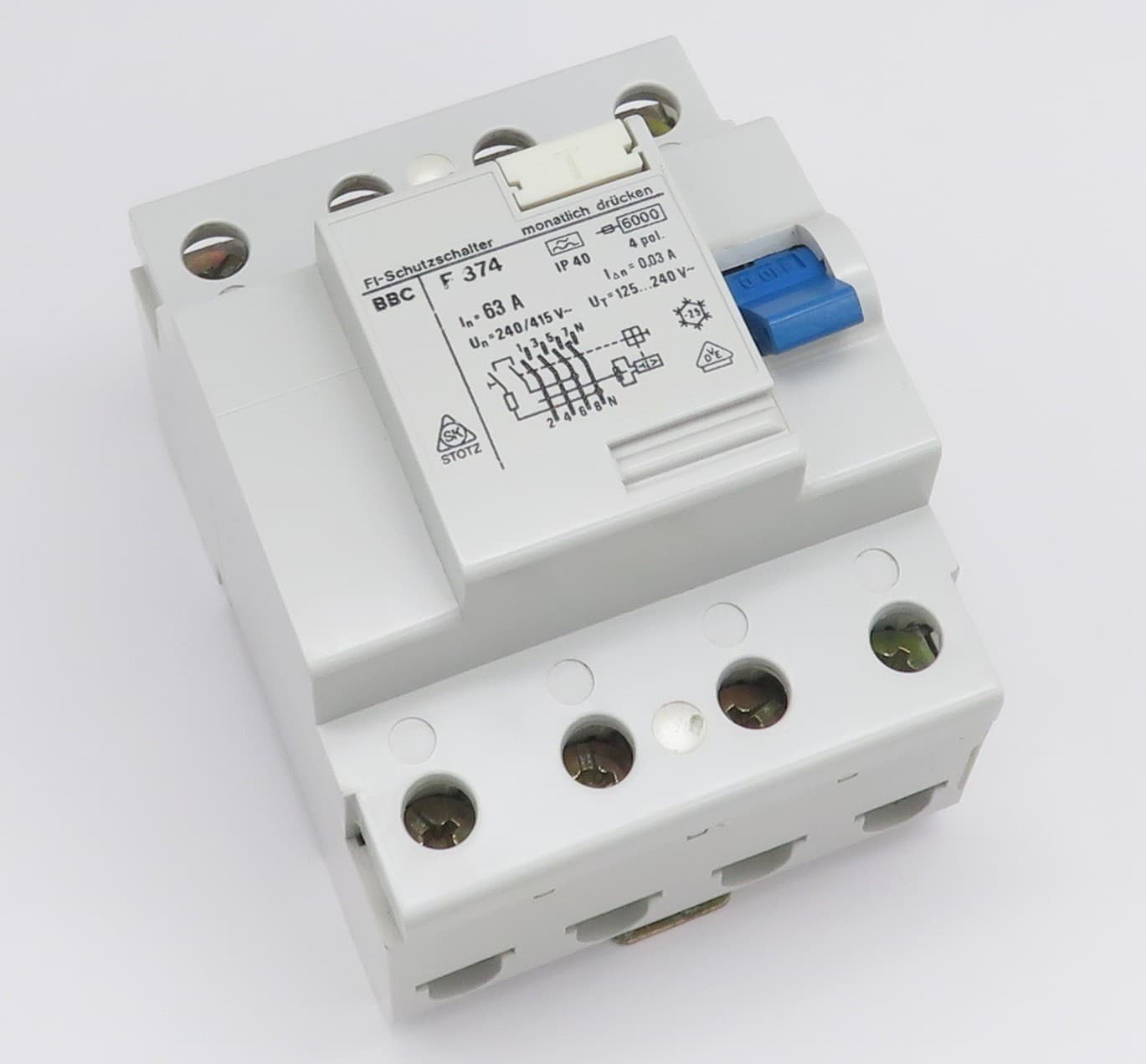 BBC F374-63/0.03 FI Circuit Breaker Type A Residual Current Circuit Breaker 63A 30mA 4 Pole