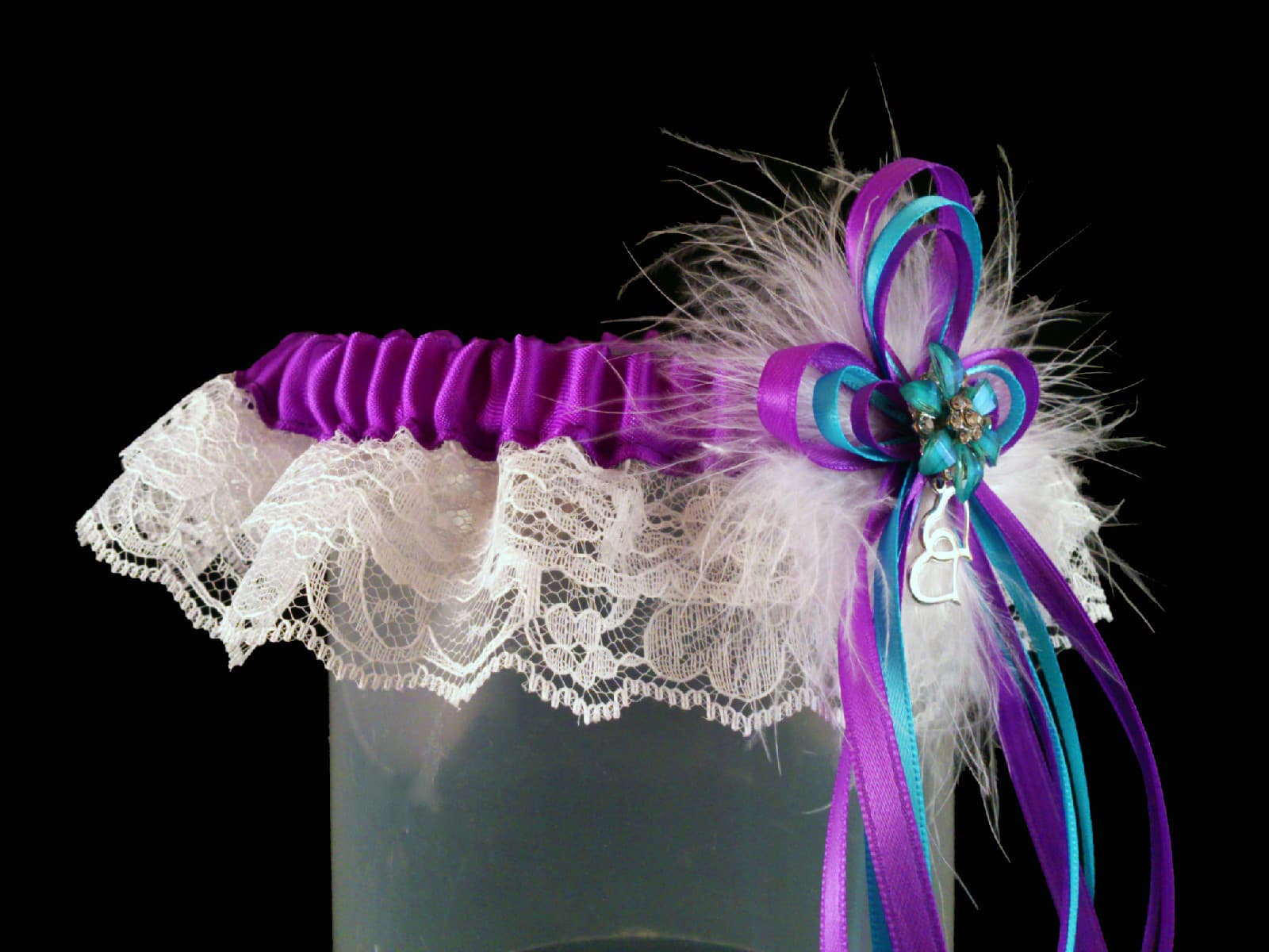 Love It! PURPLE TURQUOISE Wedding Bridal GARTER SET of 2 Garters Keep + Toss 4